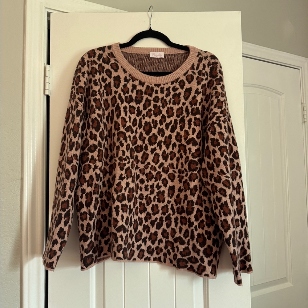 Pink Lily Two-Tone Knit Sweater - Blush and Brown